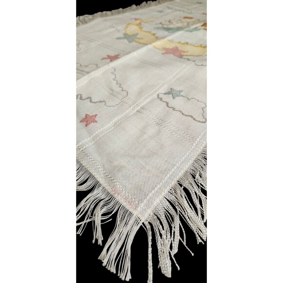 VTG Candamar Designs Finished Baby Afghan Cross Stitch Sleepy Teddy Bear Signed - Picture 7 of 14